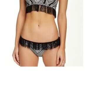BEACH BUNNY Crossroads Fringe Cheeky Scrunch Bikini Bottom Black White Size XL